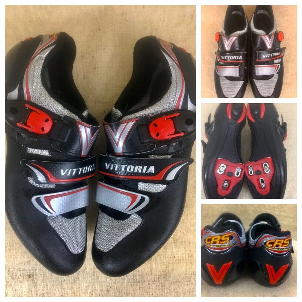 VITTORIA CRS cycling shoes 3 Straps Sz EUR 42 Black Silver Red Italy